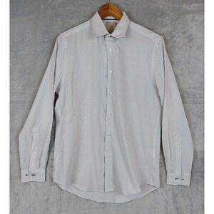 C Lab NYC Slim Fit 4 Way Stretch Long Sleeve Shirt Mens Medium White Micro Print